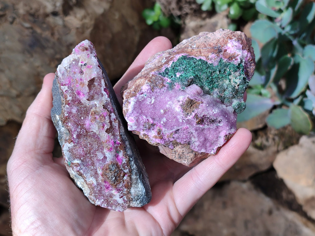 Natural Drusy Salrose Cobaltion Dolomite with Ball Malachite Specimens x 3 From Congo - Toprock Gemstones and Minerals 
