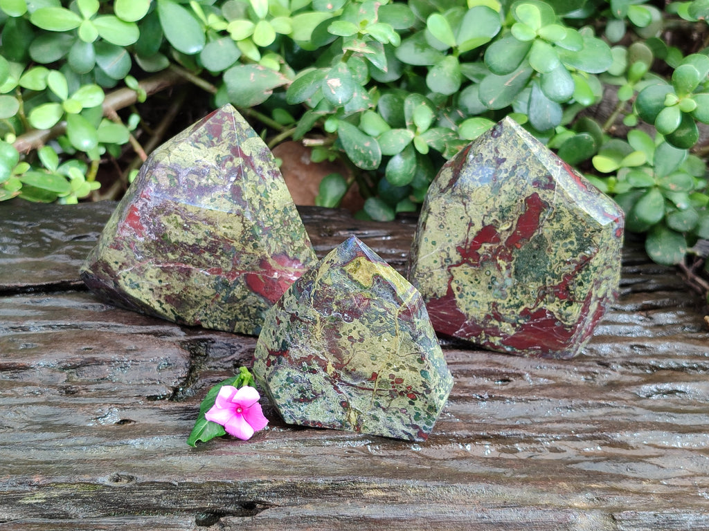 Polished Bastite Dragons Blood Stone Points x 3 From Tshipise, South Africa - Toprock Gemstones and Minerals 