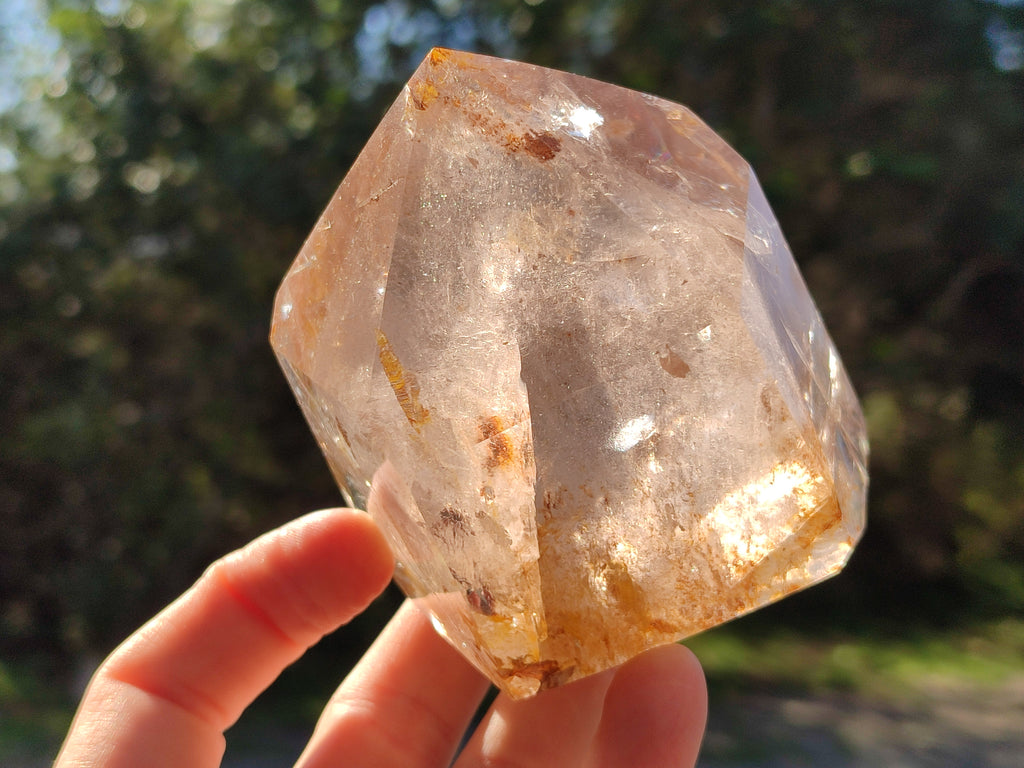 Polished Rainbow Veil Limonite Quartz and Stepped Smokey Window Quartz Crystals x 2 From Madagascar - Toprock Gemstones and Minerals 