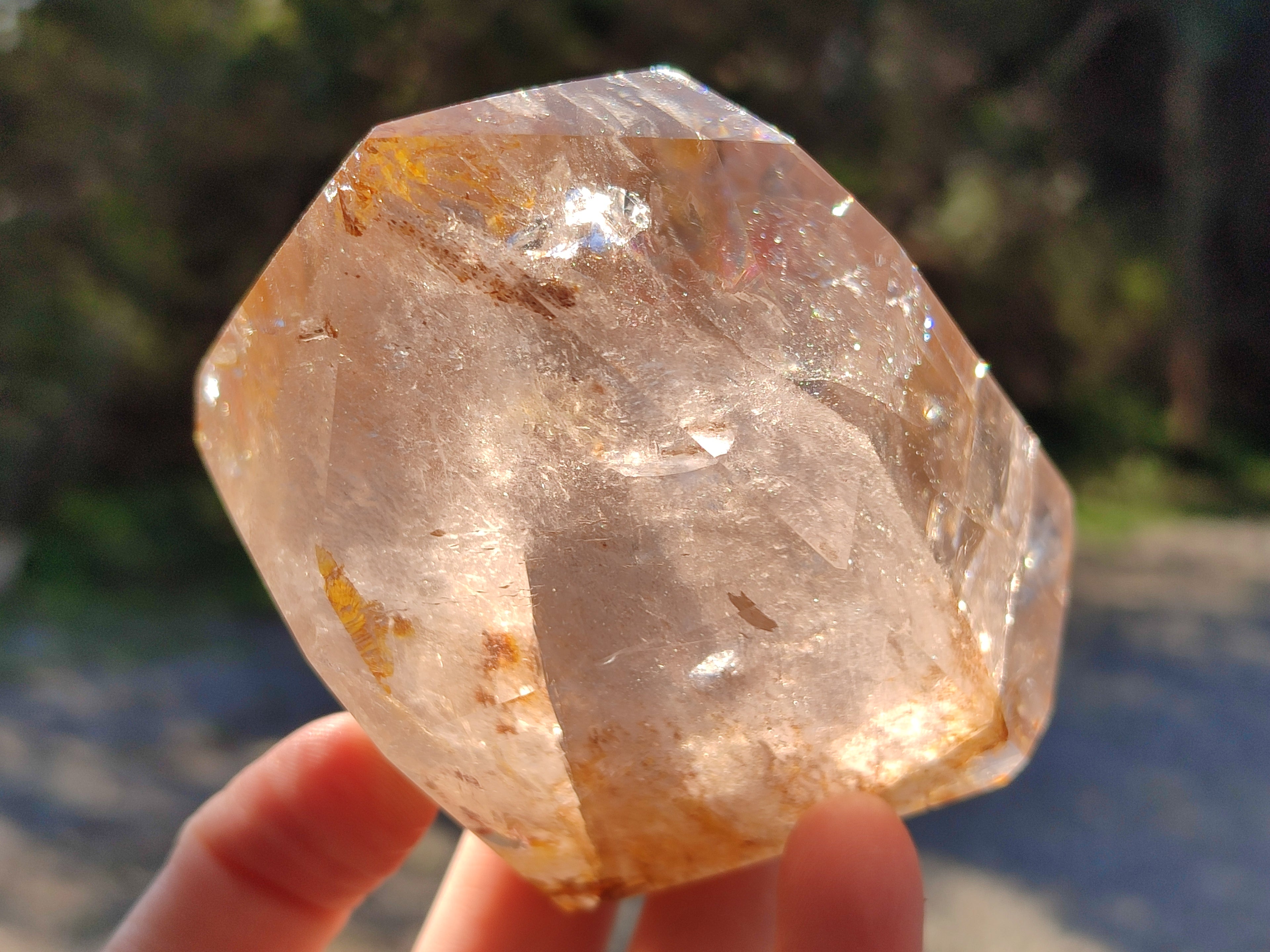 Polished Rainbow Veil Limonite Quartz and Stepped Smokey Window Quartz Crystals x 2 From Madagascar - Toprock Gemstones and Minerals 