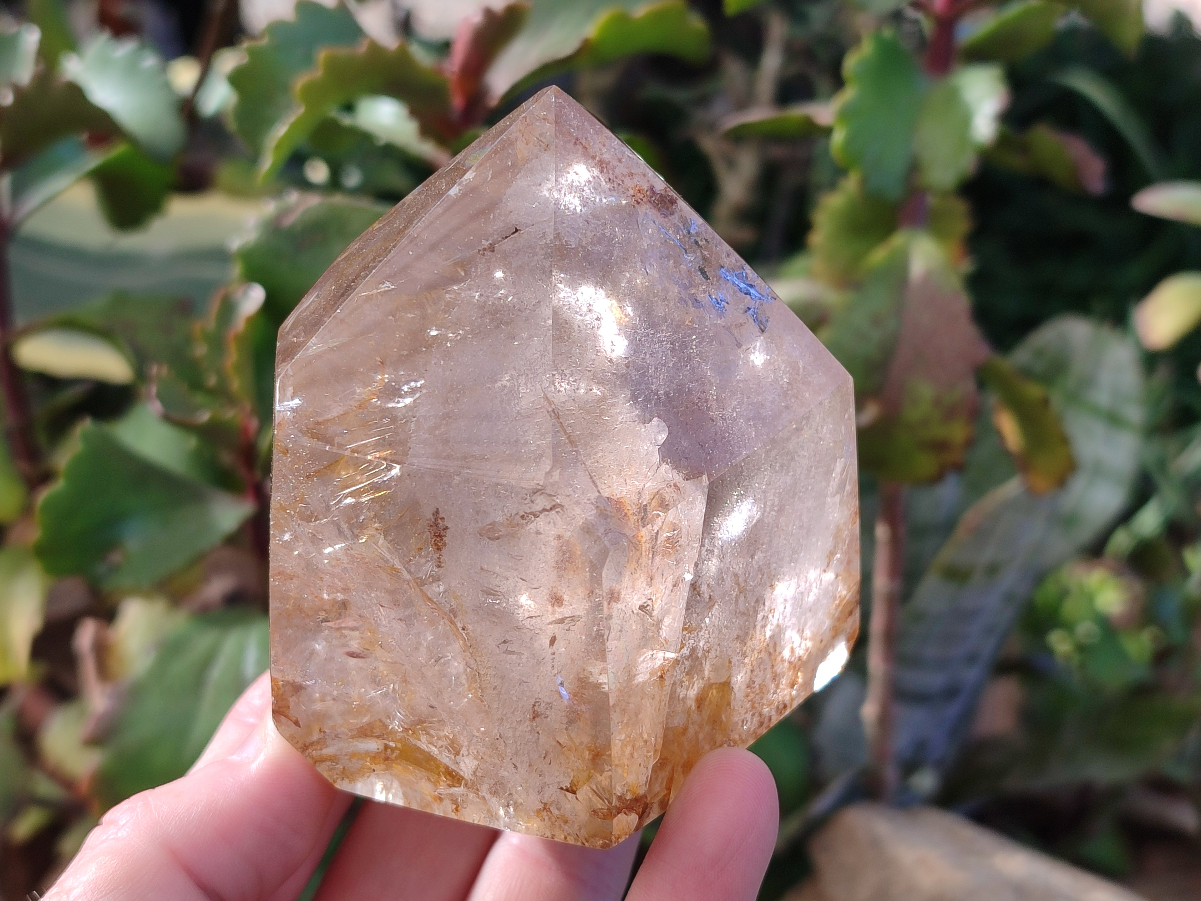 Polished Rainbow Veil Limonite Quartz and Stepped Smokey Window Quartz Crystals x 2 From Madagascar - Toprock Gemstones and Minerals 