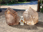 Polished Rainbow Veil Limonite Quartz and Stepped Smokey Window Quartz Crystals x 2 From Madagascar - Toprock Gemstones and Minerals 