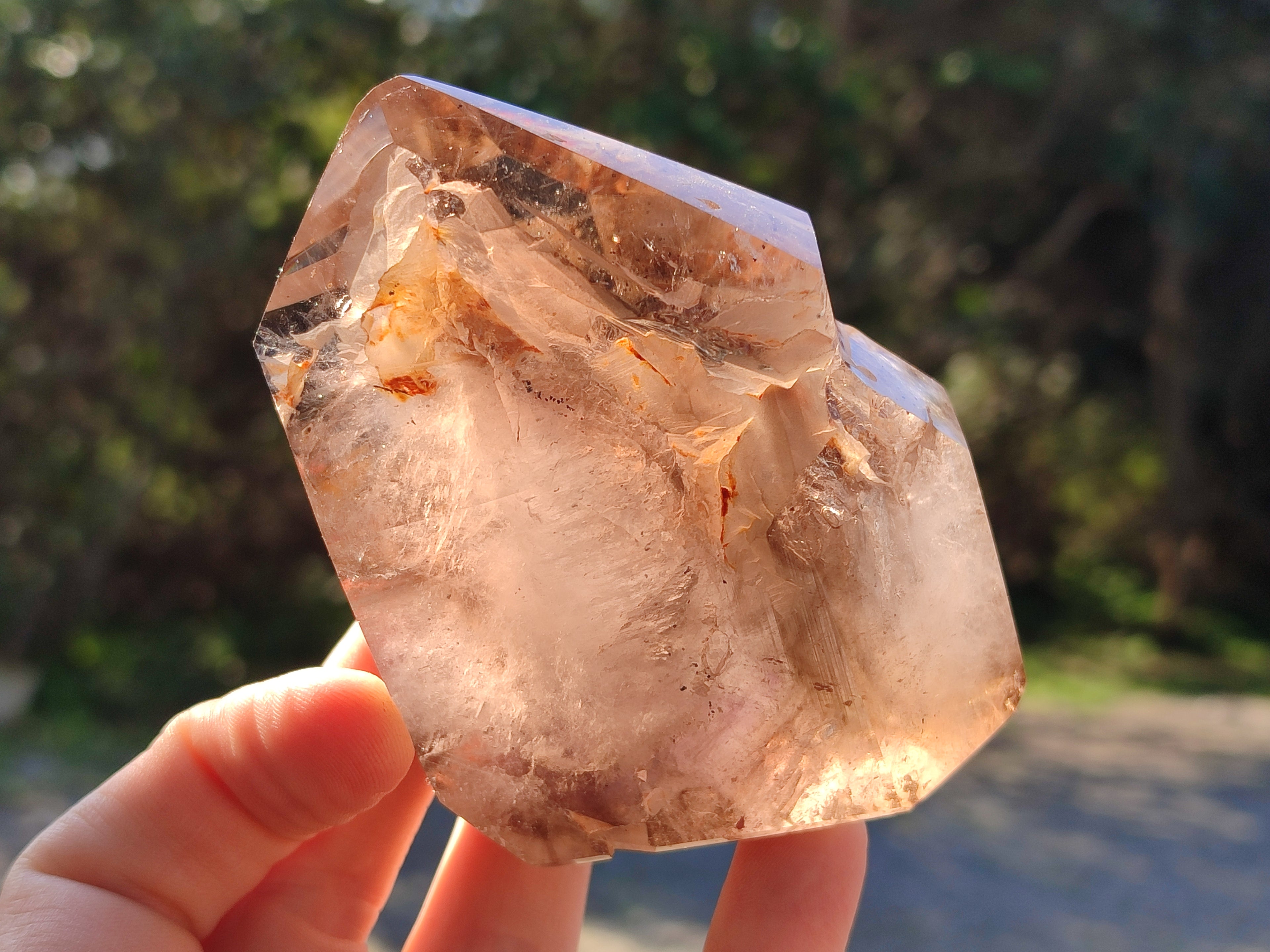 Polished Rainbow Veil Limonite Quartz and Stepped Smokey Window Quartz Crystals x 2 From Madagascar - Toprock Gemstones and Minerals 