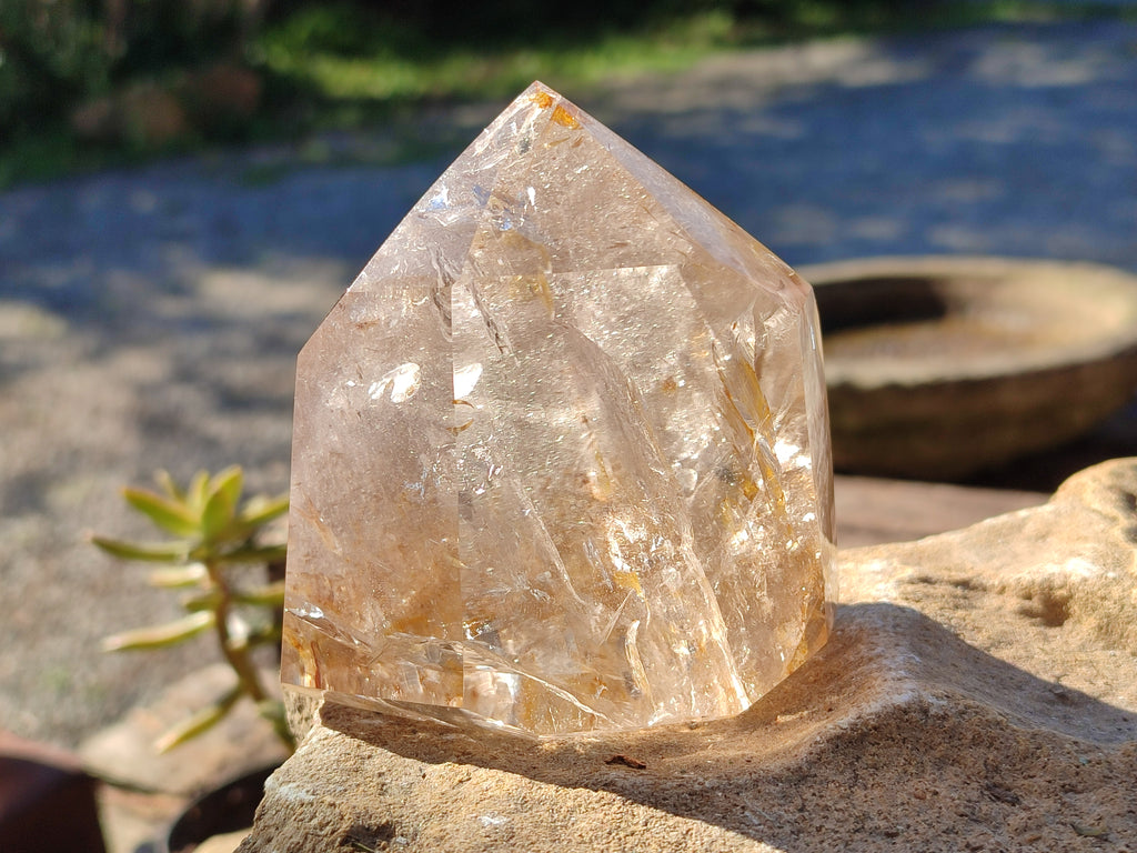 Polished Rainbow Veil Limonite Quartz and Stepped Smokey Window Quartz Crystals x 2 From Madagascar - Toprock Gemstones and Minerals 