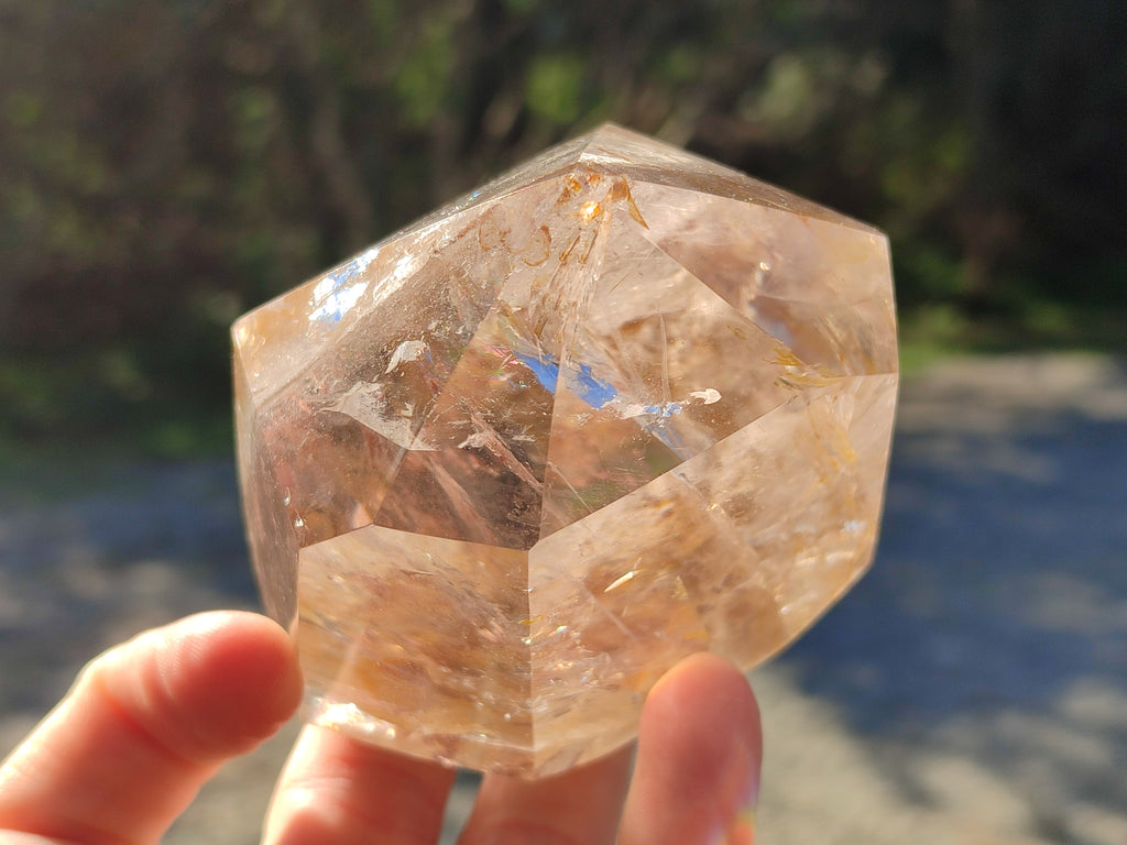 Polished Rainbow Veil Limonite Quartz and Stepped Smokey Window Quartz Crystals x 2 From Madagascar - Toprock Gemstones and Minerals 