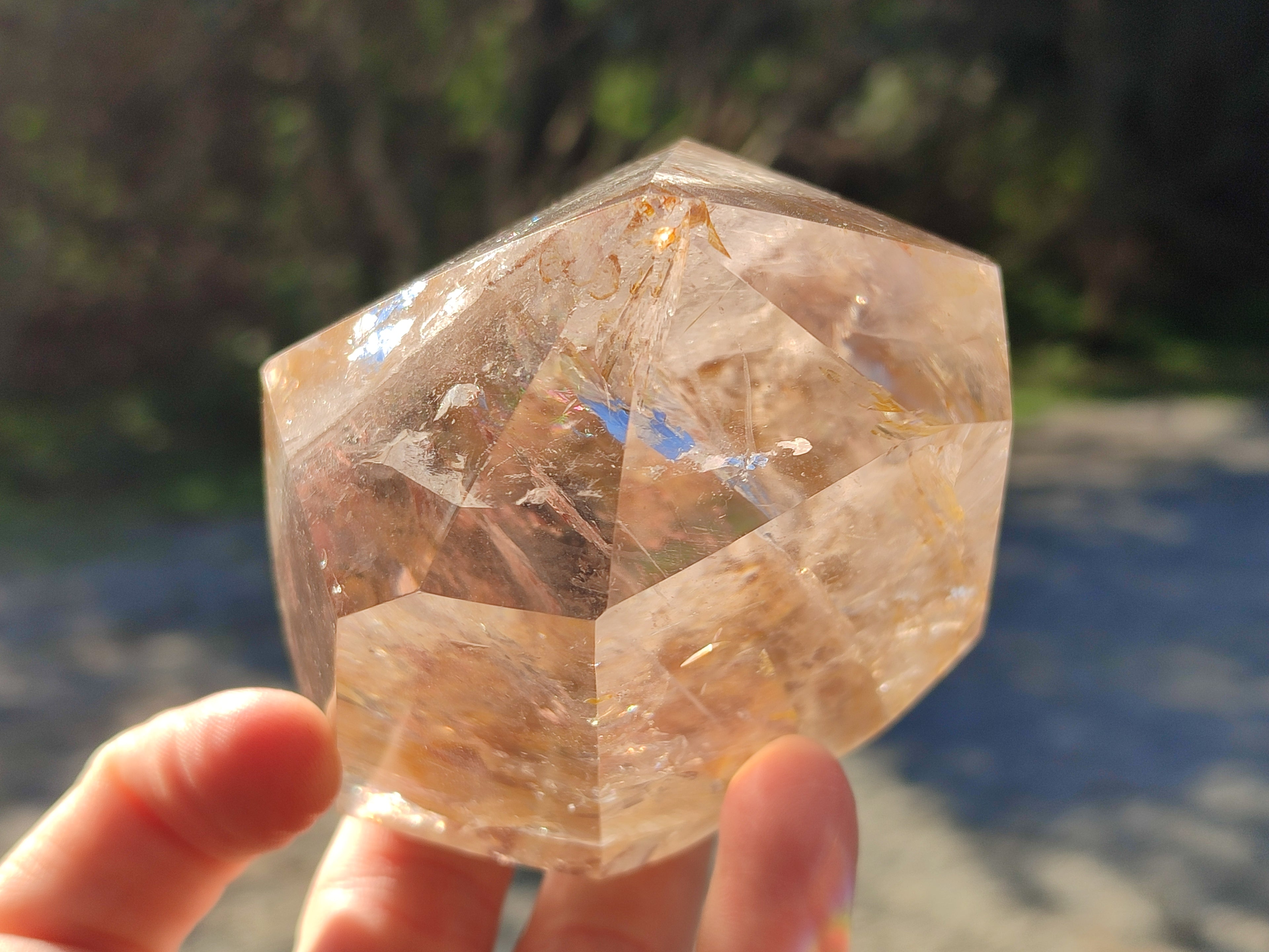 Polished Rainbow Veil Limonite Quartz and Stepped Smokey Window Quartz Crystals x 2 From Madagascar - Toprock Gemstones and Minerals 
