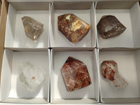 Polished Mixed Inclusion Quartz Crystals Including Golden Rutile x 6 from Madagascar