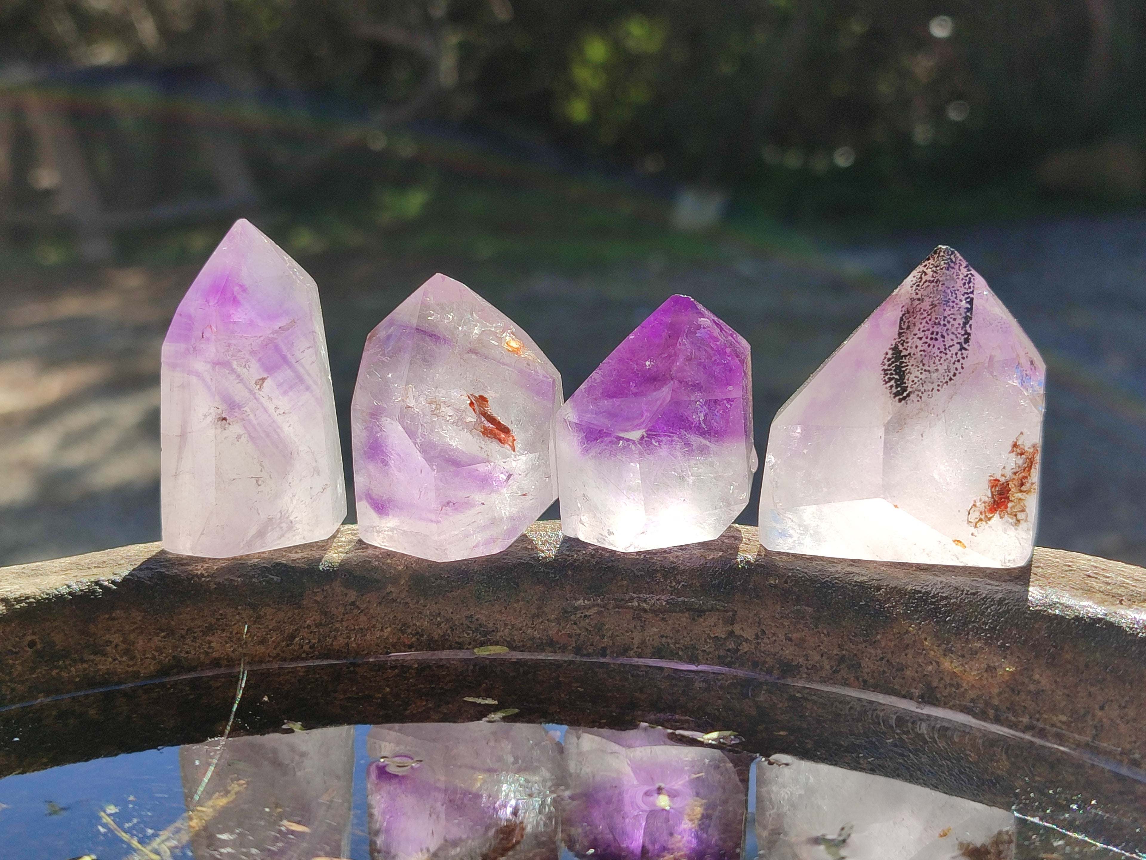 Polished Smokey Window Amethyst Quartz Points x 12 From Akansobe, Madagascar - Toprock Gemstones and Minerals 