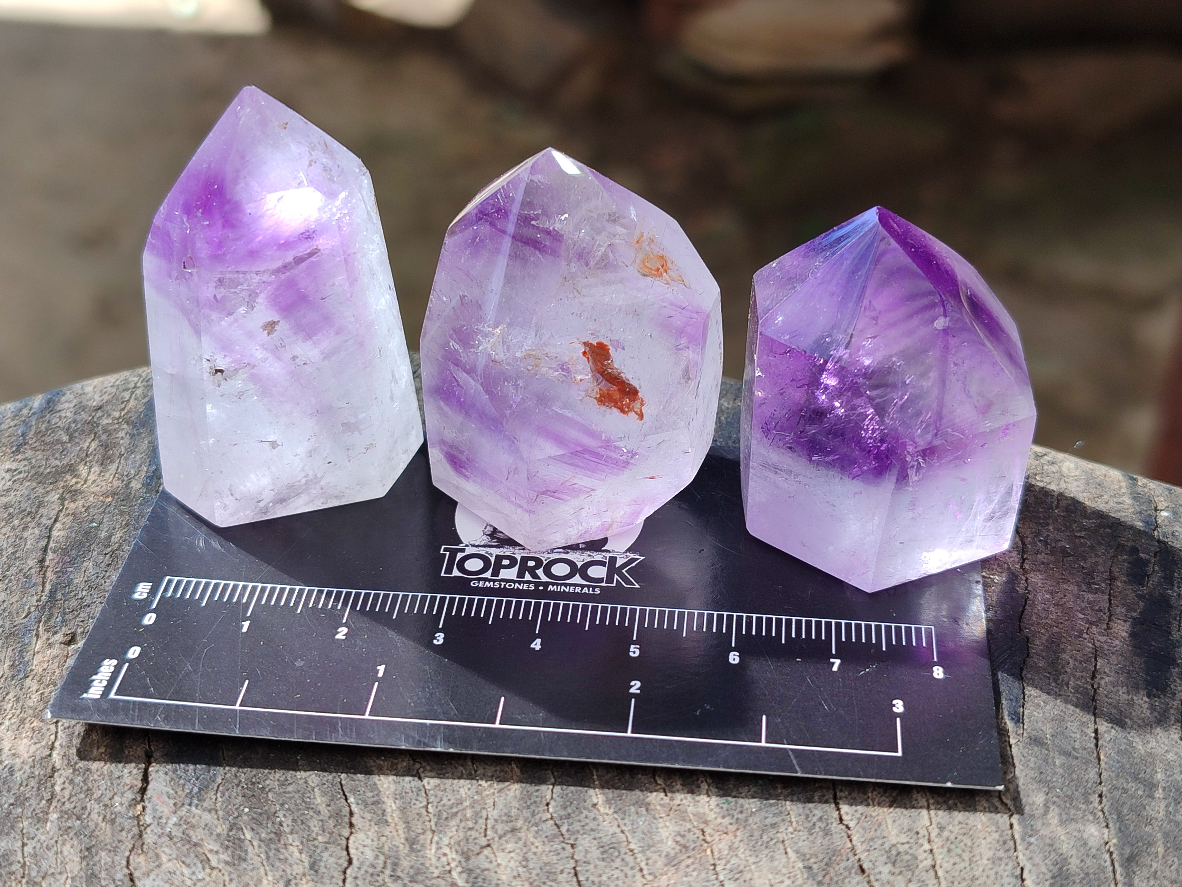 Polished Smokey Window Amethyst Quartz Points x 12 From Akansobe, Madagascar - Toprock Gemstones and Minerals 