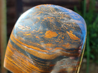 Polished Golden River Tigers Eye Standing Free Forms x 2 From Prieska, South Africa - Toprock Gemstones and Minerals 