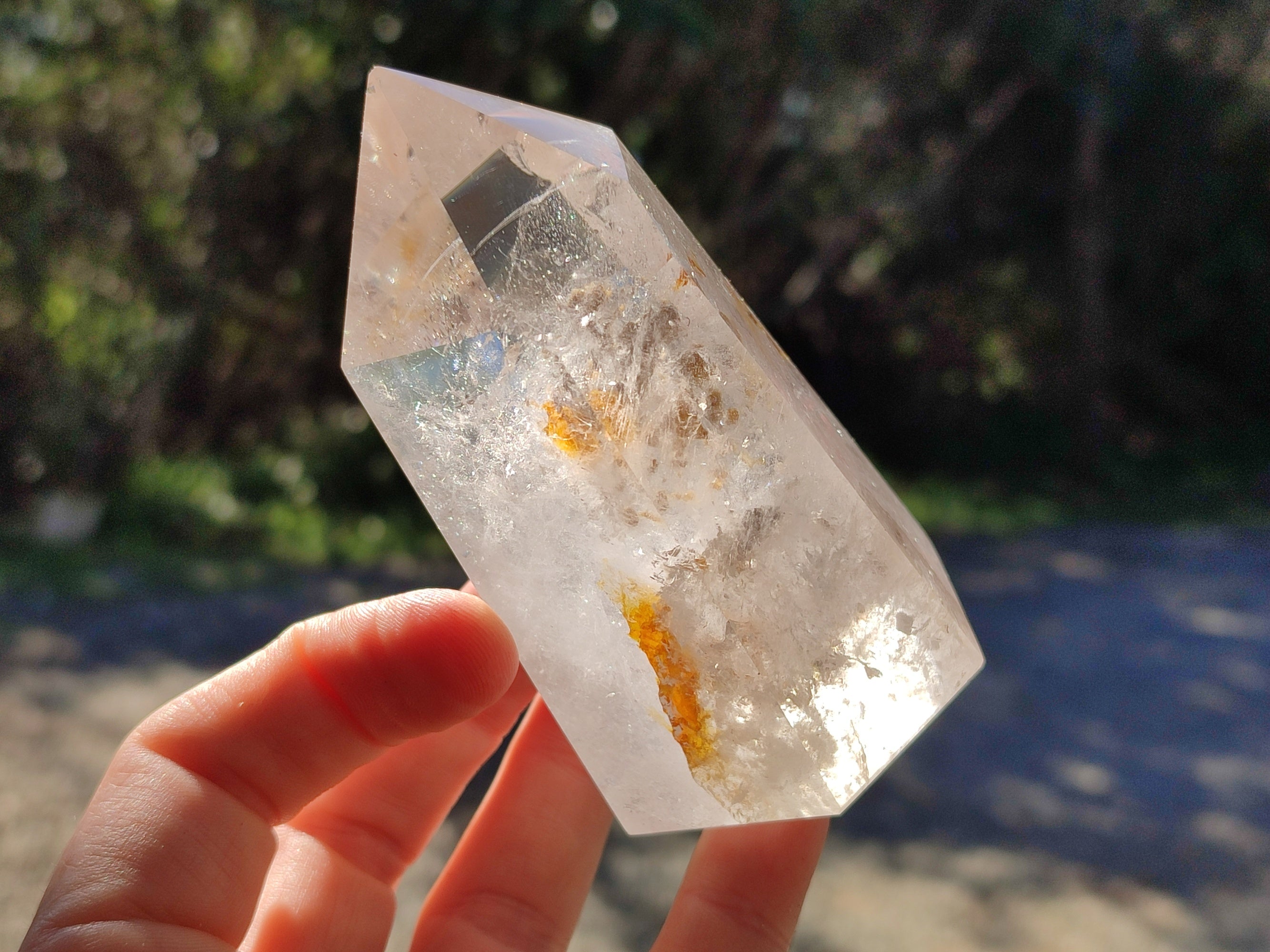Polished Window Amethyst, Smokey Quartz and Specular Hematite Inclusion Crystals x 3 from Madagascar - Toprock Gemstones and Minerals 