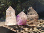 Polished Window Amethyst, Smokey Quartz and Specular Hematite Inclusion Crystals x 3 from Madagascar - Toprock Gemstones and Minerals 