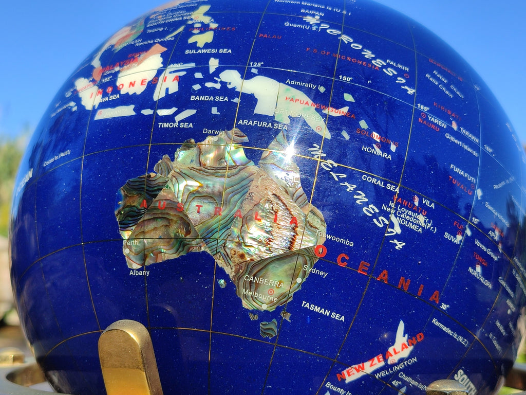 Hand Made Lapis Lazuli and Mixed Gemstone World Globe with Metal Stand x 1  From China - Toprock Gemstones and Minerals 