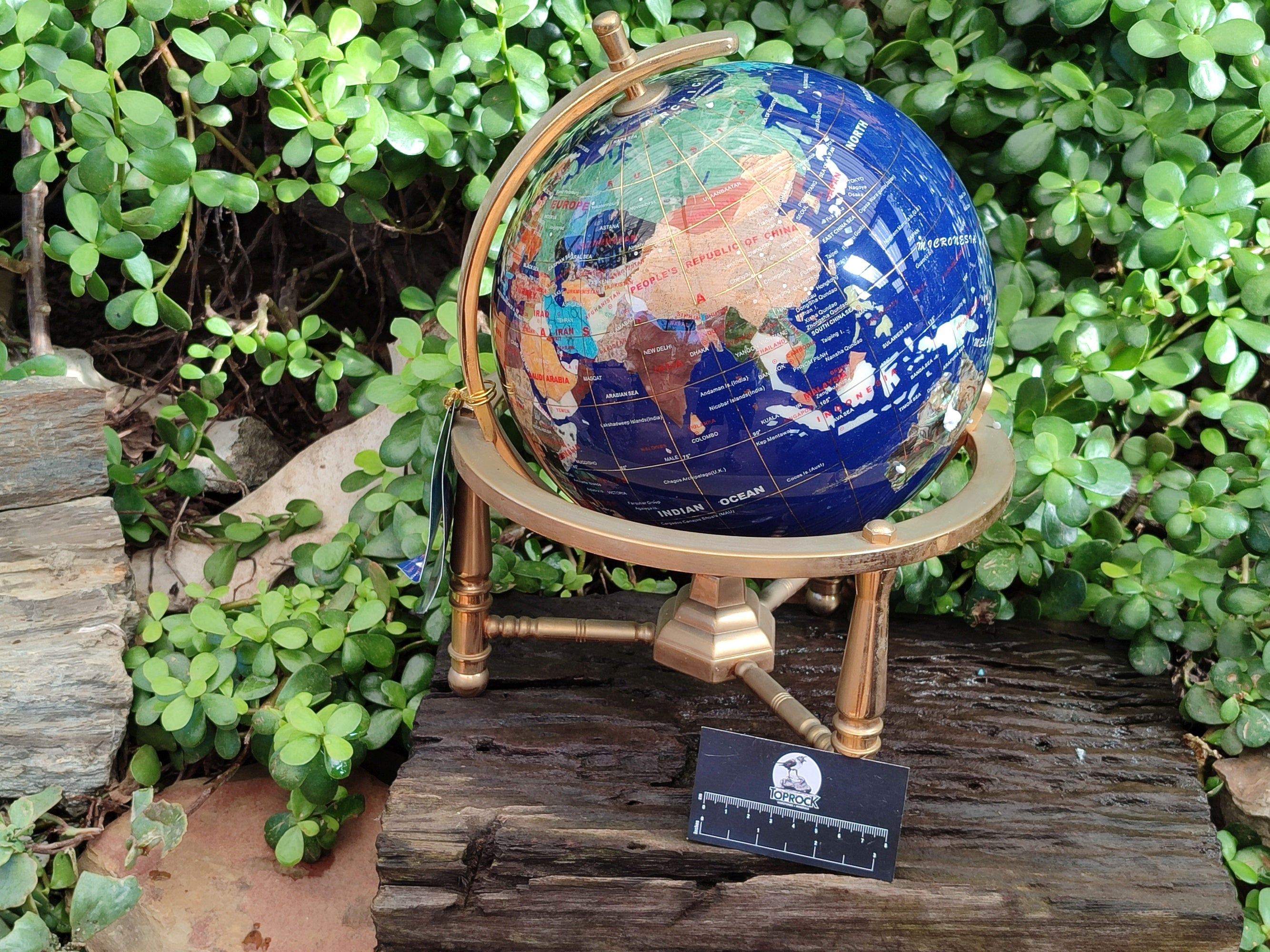 Hand Made Lapis Lazuli and Mixed Gemstone World Globe with Metal Stand x 1  From China - Toprock Gemstones and Minerals 