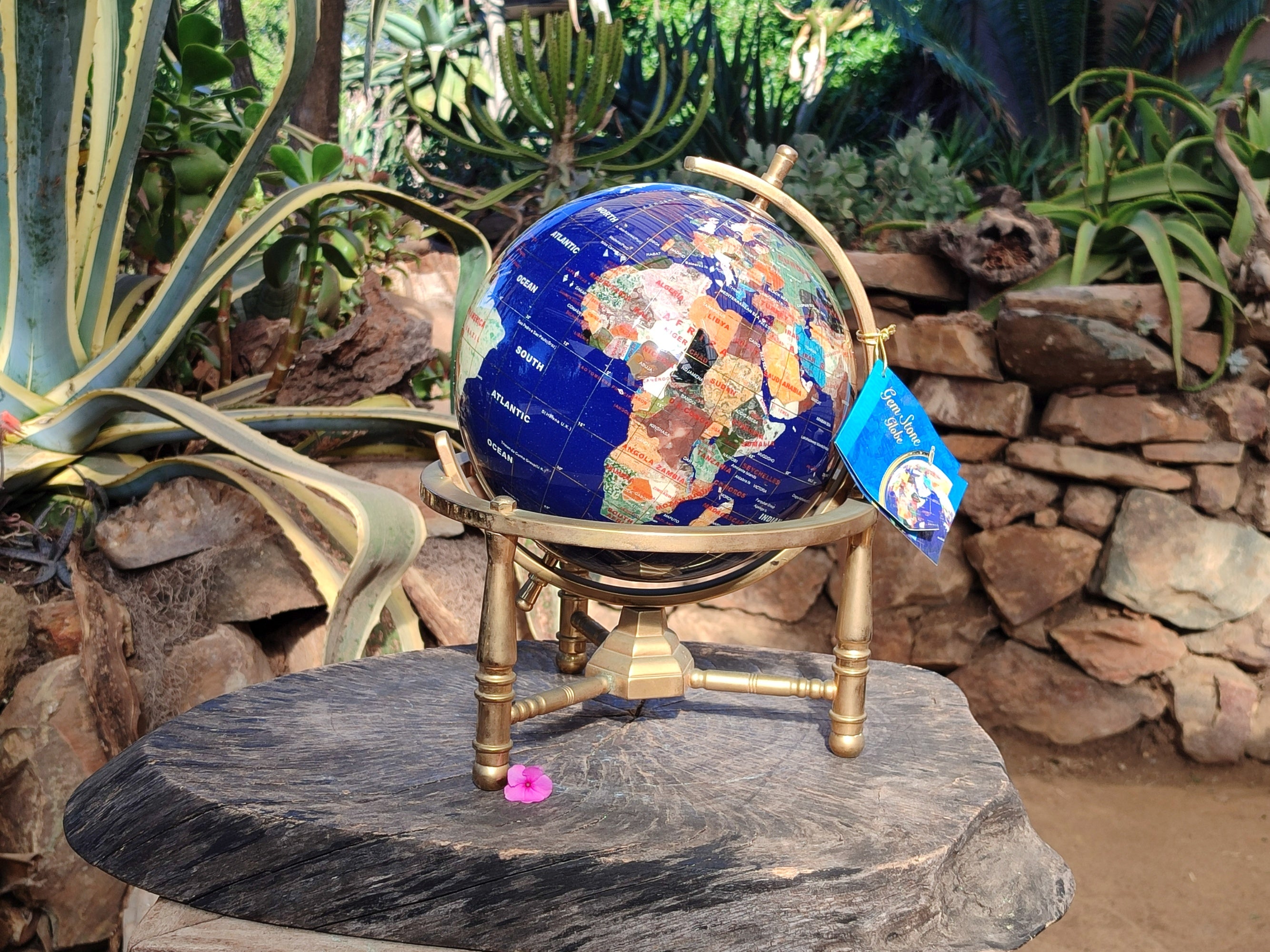 Hand Made Lapis Lazuli and Mixed Gemstone World Globe with Metal Stand x 1  From China - Toprock Gemstones and Minerals 