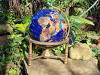 Hand Made Lapis Lazuli and Mixed Gemstone World Globe with Metal Stand x 1  From China - Toprock Gemstones and Minerals 