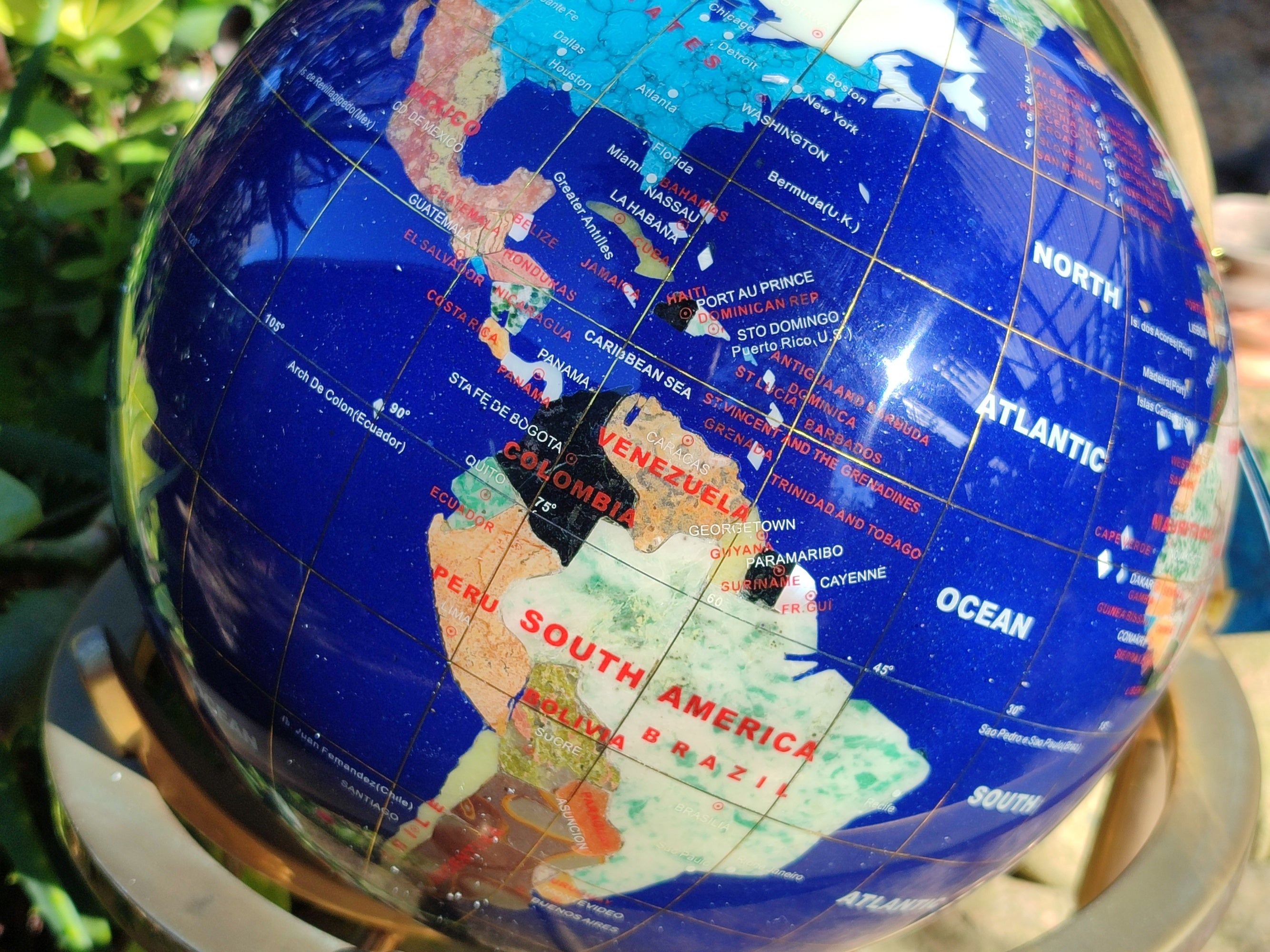 Hand Made Lapis Lazuli and Mixed Gemstone World Globe with Metal Stand x 1  From China - Toprock Gemstones and Minerals 