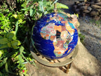 Hand Made Lapis Lazuli and Mixed Gemstone World Globe with Metal Stand x 1  From China - Toprock Gemstones and Minerals 