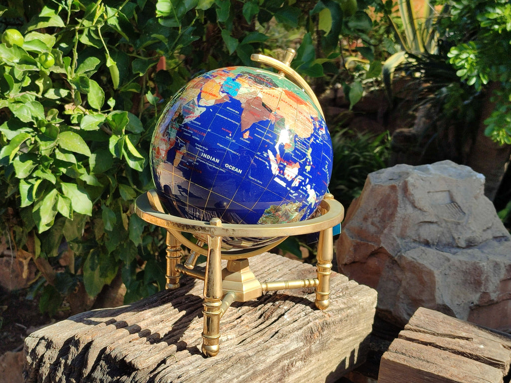 Hand Made Lapis Lazuli and Mixed Gemstone World Globe with Metal Stand x 1  From China - Toprock Gemstones and Minerals 