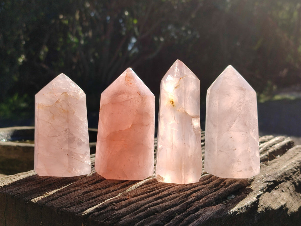 Polished Rose Quartz Crystal Points x 4 From Ambatondrazaka, Madagascar - Toprock Gemstones and Minerals 