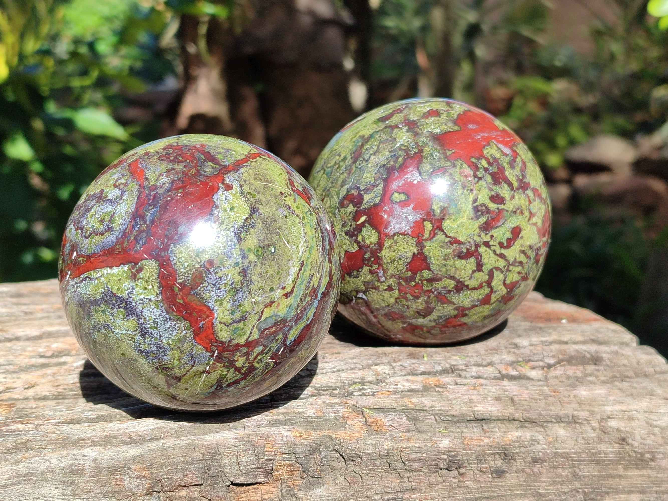 Polished Bastite Dragons Blood Stone Sphere-Ball x 2 From Tshipise, South Africa - Toprock Gemstones and Minerals 