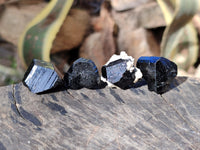 Natural Schorl Black Tourmaline Terminated Crystal Specimens with some Hyalite Opal x 70 From Erongo, Namibia
