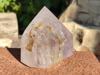 Polished Window Amethyst and Smokey Quartz with Rainbow Veils x 2 from Madagascar