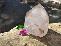 Polished Window Amethyst and Smokey Quartz with Rainbow Veils x 2 from Madagascar