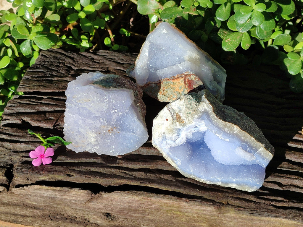 Natural Blue Lace Agate Geodes x 3 From Nsanje, Malawi - Toprock Gemstones and Minerals 