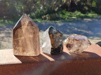 Polished Smokey Window Quartz with Rainbow Veils x 3 from Madagascar