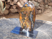 Polished Neolite Tigers Eye and Namibian Dessert Picture Stone Standing Free Forms x 3 From Prieska, South Africa - Toprock Gemstones and Minerals 