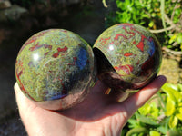 Polished Bastite Dragons Blood Stone Sphere-Ball x 2 From Tshipise, South Africa