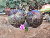 Polished Bastite Dragons Blood Stone Sphere-Ball x 2 From Tshipise, South Africa