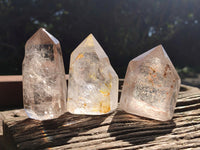 Polished Clear Quartz with Rainbow Veil Inclusion Crystals x 3 From Madagascar