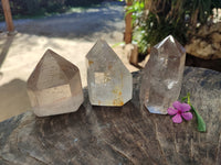 Polished Clear Quartz with Rainbow Veil Inclusion Crystals x 3 From Madagascar