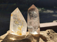 Polished Clear Quartz with Rainbow Veil Inclusion Crystals x 3 From Madagascar
