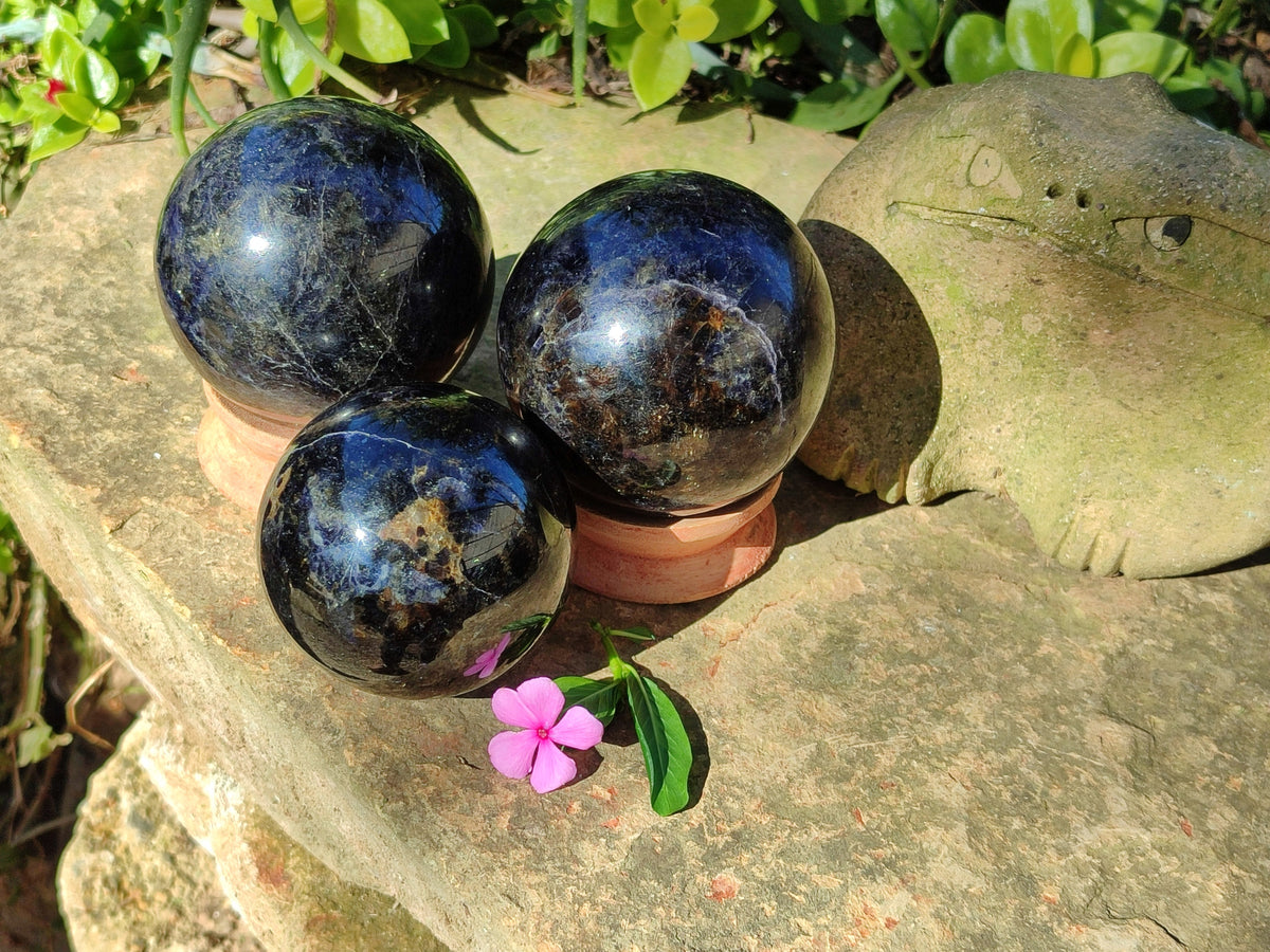 Polished Iolite Spheres x 3 From Ambatofinandrahana, Madagascar - Toprock Gemstones and Minerals 