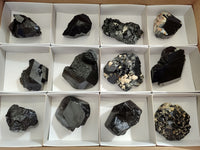 Natural Schorl Black Tourmaline Terminated Crystal Specimens with some Hyalite Opal x 13 From Erongo, Namibia