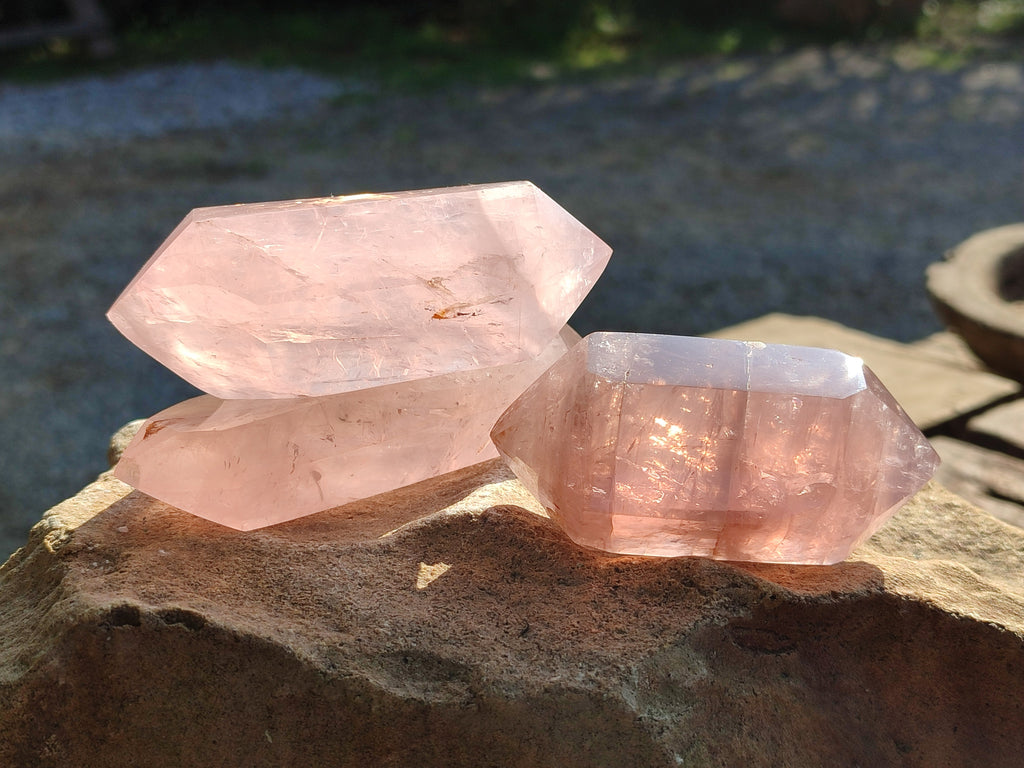 Polished Double Terminated Rose Quartz Points x 6 Ambatondrazaka, Madagascar - Toprock Gemstones and Minerals 