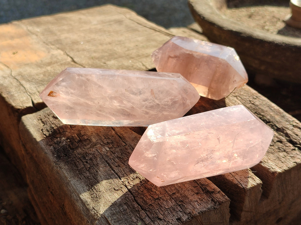 Polished Double Terminated Rose Quartz Points x 6 Ambatondrazaka, Madagascar - Toprock Gemstones and Minerals 