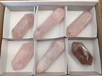 Polished Double Terminated Rose Quartz Points x 6 Ambatondrazaka, Madagascar - Toprock Gemstones and Minerals 