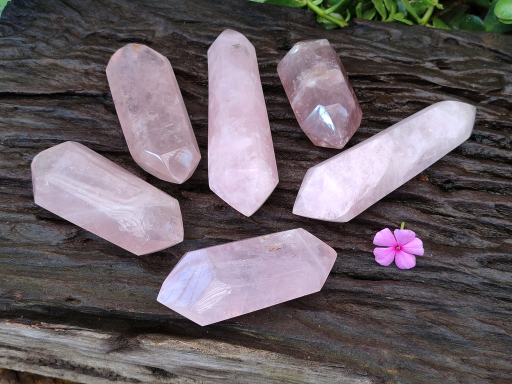 Polished Double Terminated Rose Quartz Points x 6 Ambatondrazaka, Madagascar - Toprock Gemstones and Minerals 