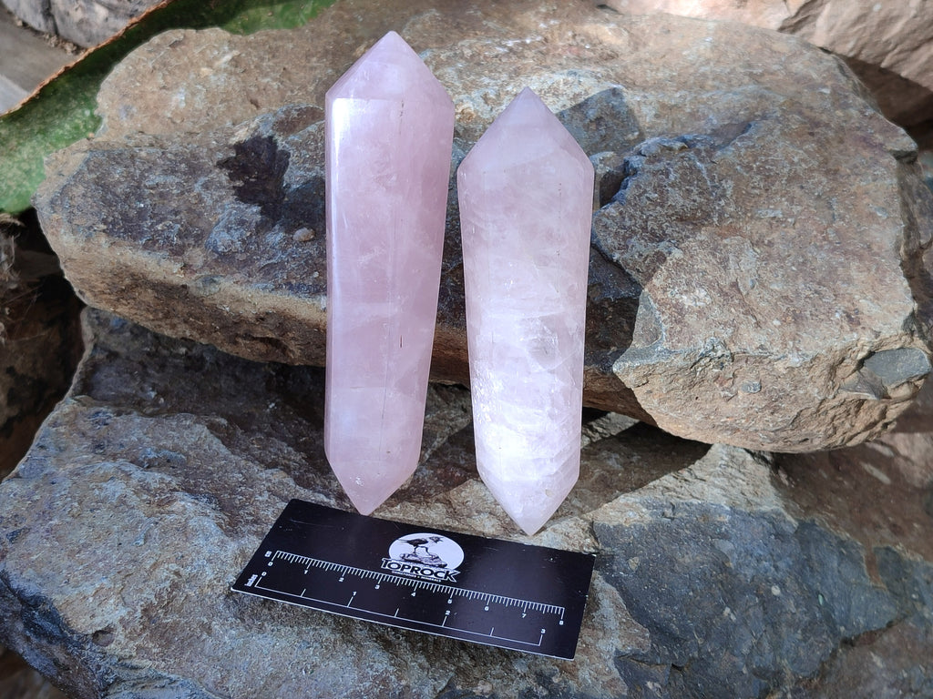 Polished Double Terminated Rose Quartz Points x 6 Ambatondrazaka, Madagascar - Toprock Gemstones and Minerals 