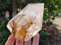 Polished Green Chlorite "Moss" Quartz and Golden Window Quartz Crystals x 4 From Madagascar - Toprock Gemstones and Minerals 
