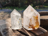 Polished Green Chlorite "Moss" Quartz and Golden Window Quartz Crystals x 4 From Madagascar - Toprock Gemstones and Minerals 