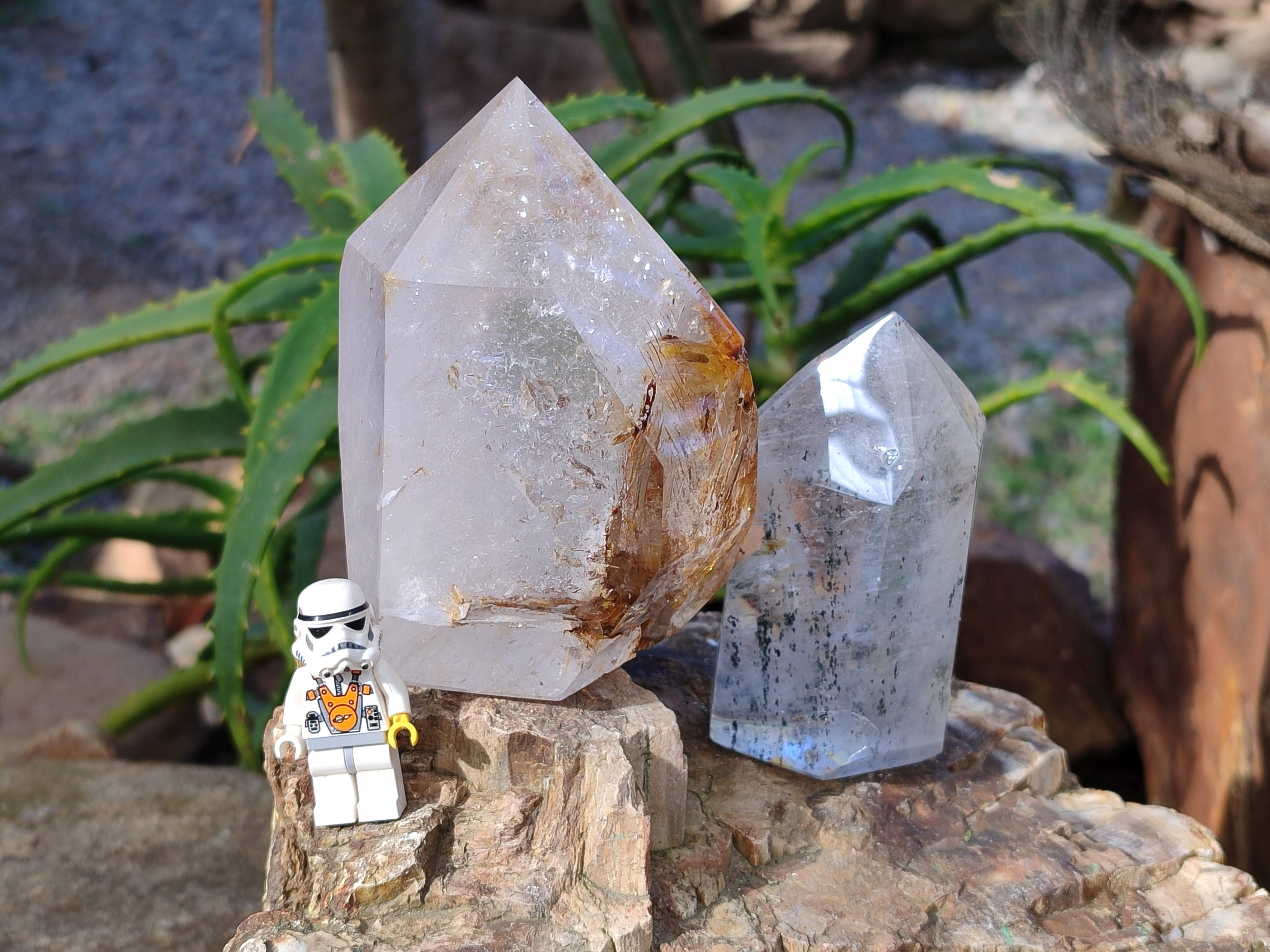 Polished Green Chlorite "Moss" Quartz and Golden Window Quartz Crystals x 4 From Madagascar - Toprock Gemstones and Minerals 