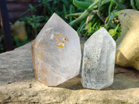 Polished Green Chlorite "Moss" Quartz and Golden Window Quartz Crystals x 4 From Madagascar - Toprock Gemstones and Minerals 
