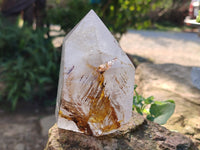 Polished Green Chlorite "Moss" Quartz and Golden Window Quartz Crystals x 4 From Madagascar - Toprock Gemstones and Minerals 