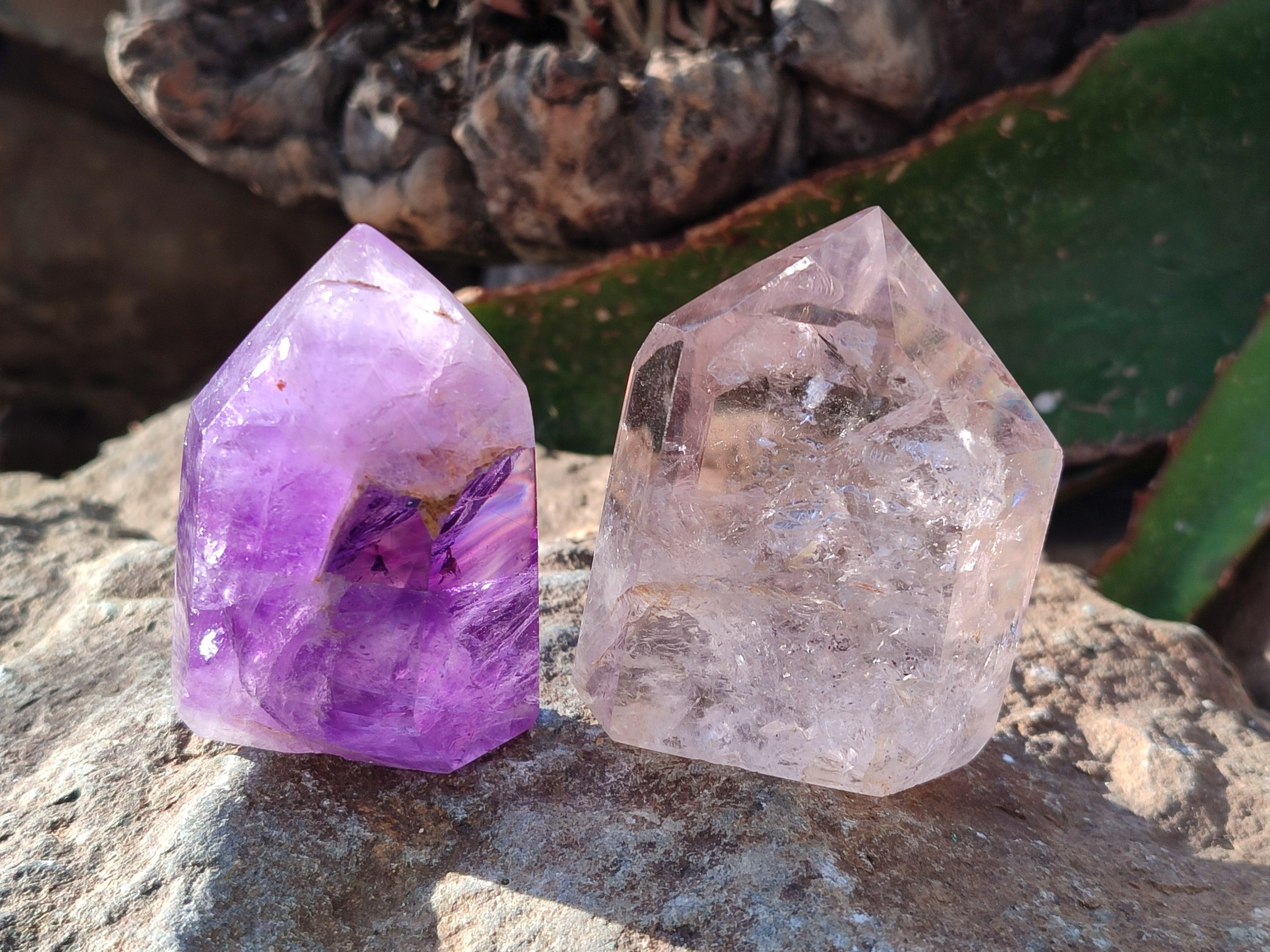 Polished Window Amethyst Quartz Points x 6 From Akansobe, Madagascar - Toprock Gemstones and Minerals 