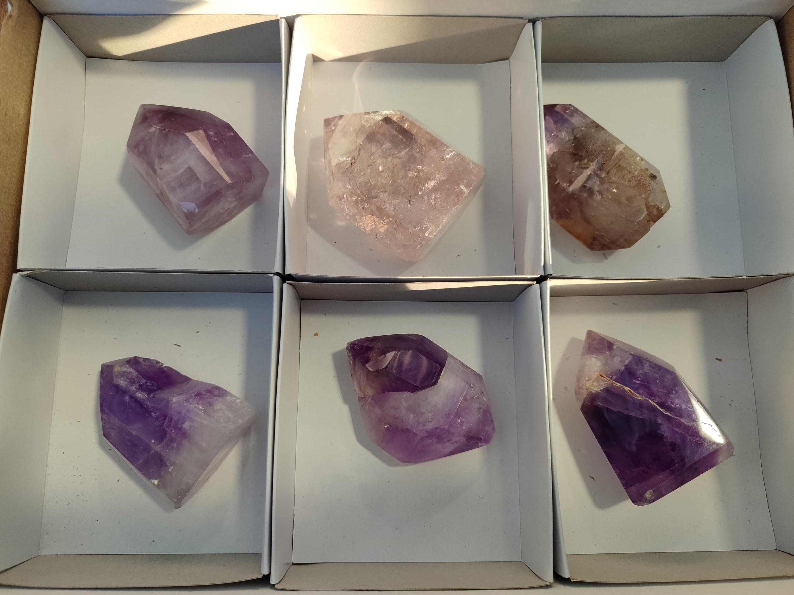 Polished Window Amethyst Quartz Points x 6 From Akansobe, Madagascar - Toprock Gemstones and Minerals 